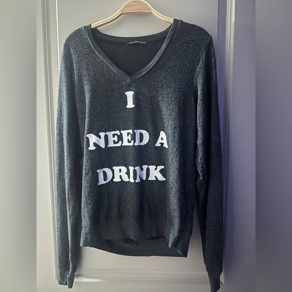 Wildfox Couture ‘I Need a Drink’ Sweater in Jet Black Poly Dye in Size XS